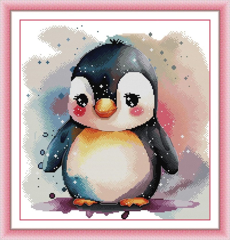 Maydiyer Counted Cross Stitch Kits for Adults,14CT Unprinted Pattern Embroidery Kits for Beginners,Easy Cross-Stitch Set DMC Threads Needlework-Cute Little Penguin 14.6''×18.5'' - Image 1